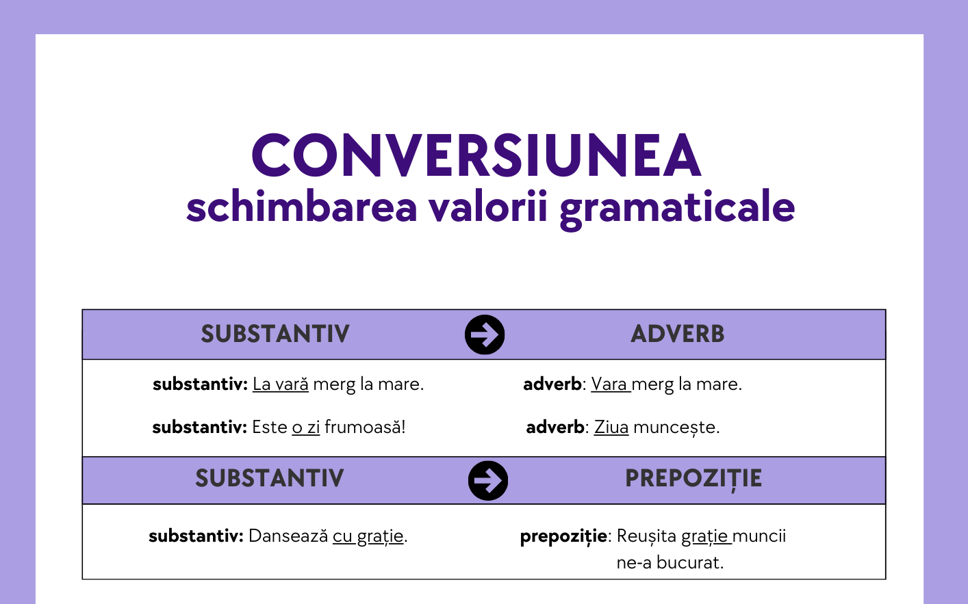 Fișa explicativă: Conversiunea sau schimbarea valorii gramaticale