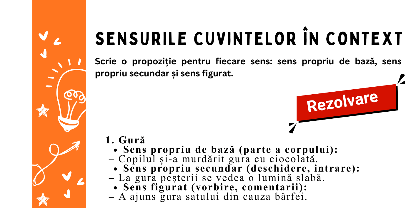 Fișă de lucru: Sensurile cuvintelor în context + barem